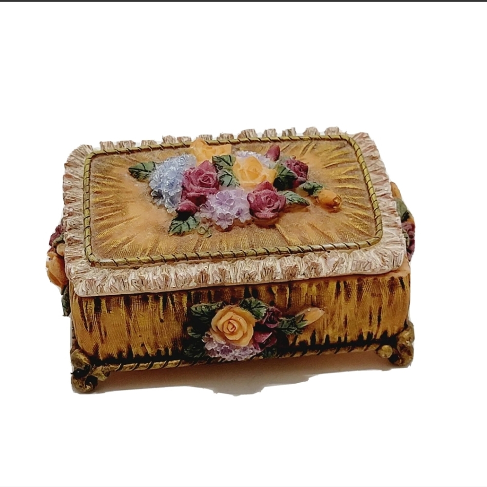 Beautiful Footed Jewelry Box Flower 3D  Design Multicolor.